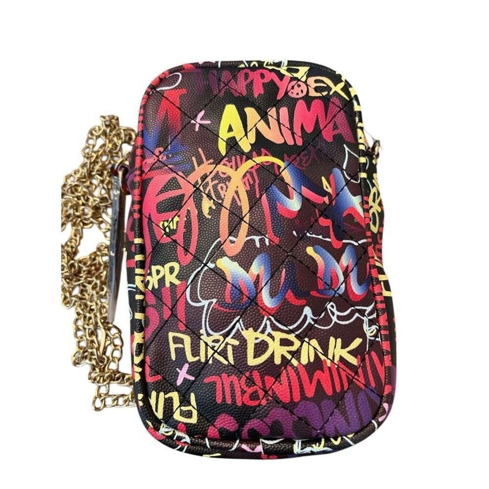 Multicolor Graffiti Crossbody Small Gold Chain Faux Leather Purse Animal NEW